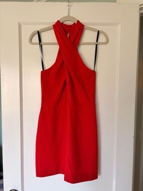 Halston Heritage Red Cross-Front Halter Mini Dress